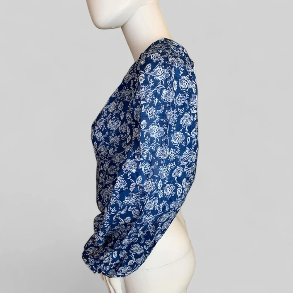 Boden Blue and White Floral Blouse
